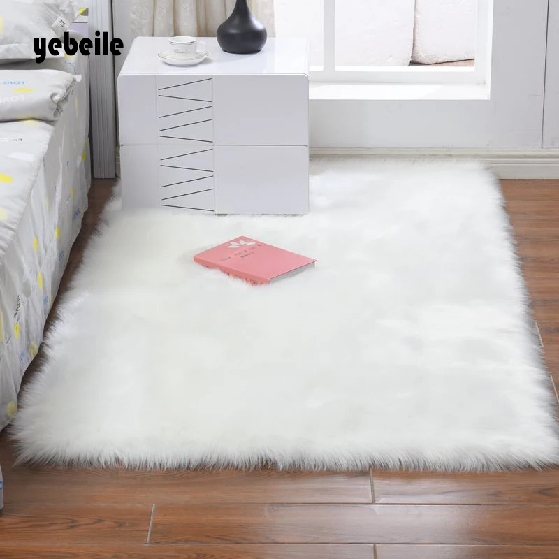 

Yebeile Luxury Square Soft Sheepskin Fluffy Area Rug White Fur Carpet Shaggy Long Hair Solid Mat Living room Seat Pad Home Decor
