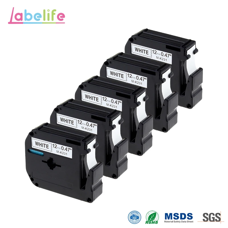 Labelife5 упаковка совместимая M231 MK231 M-k231 1/2 дюйма черная на белой ленте для P-Touch Labeler 12