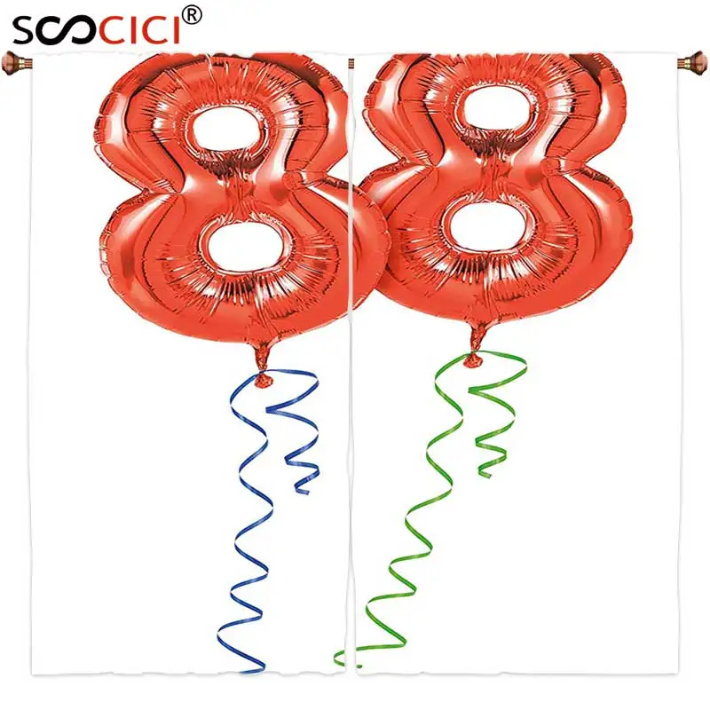 

Window Curtains Treatments 2 Panels,88th Birthday Decorations Red Balloon Number Cheerful Party Elements Aging Design Lime