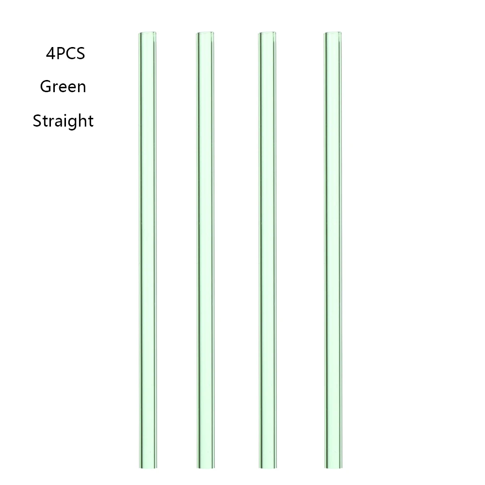 4 шт./лот, прямые или изогнутые формы, многоразовые экологические стеклянные соломинки для здоровья ребенка, для свадьбы, дня рождения, вечеринки, для питья - Цвет: Straight green