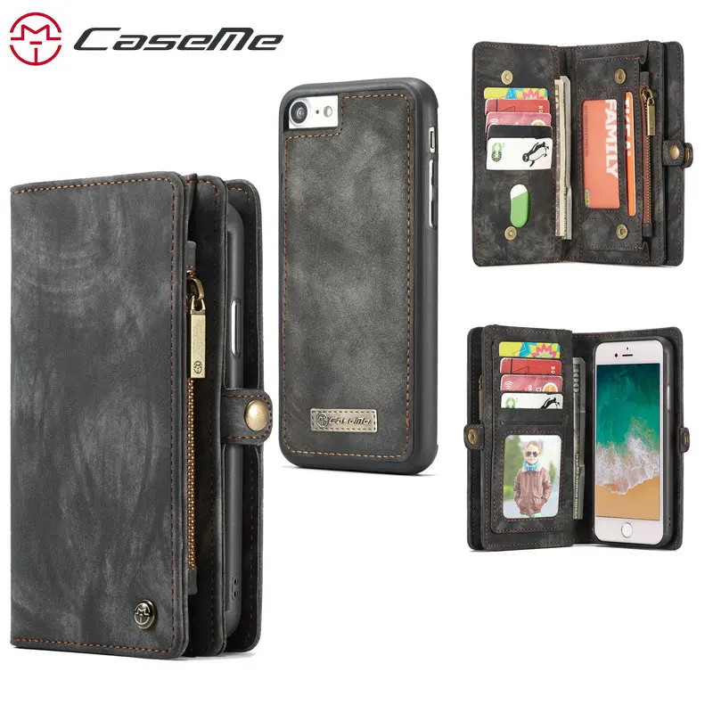 

CaseMe For iPhone 8 Ultimate Functional All-In-One Handmade Leather Removable Wallet Elegant Finish Case For iPhone 7 Wallet