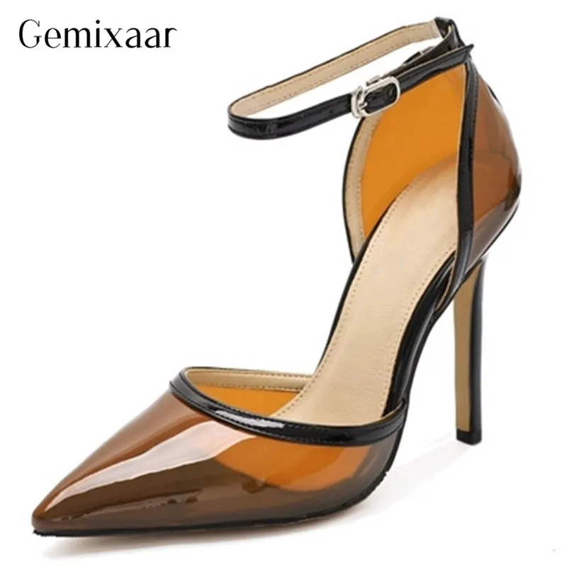 

Sexy Summer 2019 PVC Transparent Sandals Women Pointy Toe Ankle Strap Side Cut Outs High Heel Sandalias Mujer