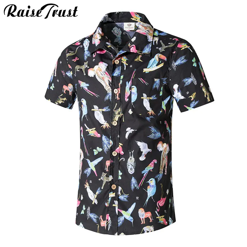 Chemise homme повседневные Гавайские рубашки мужская брендовая одежда дышащий с коротким рукавом пляжный рубашка с животным принтом Camisa Masculina 5XL