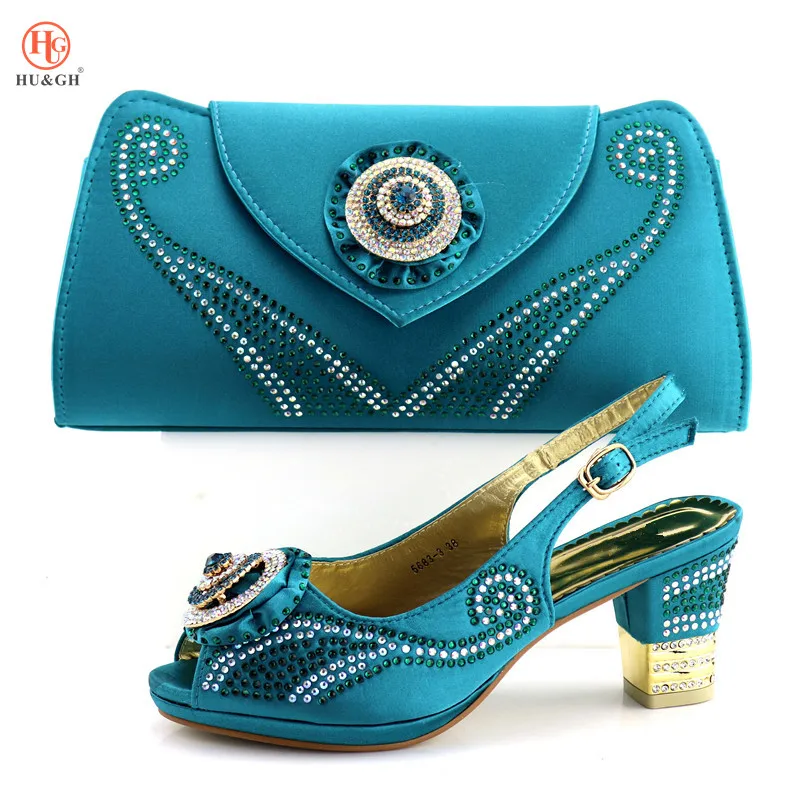 

Lake Blue African Shoe and Bag Set Italian Shoe with Matching Bag Summer Sandals Ladies Matching Shoe and Bag Italy For Wedding