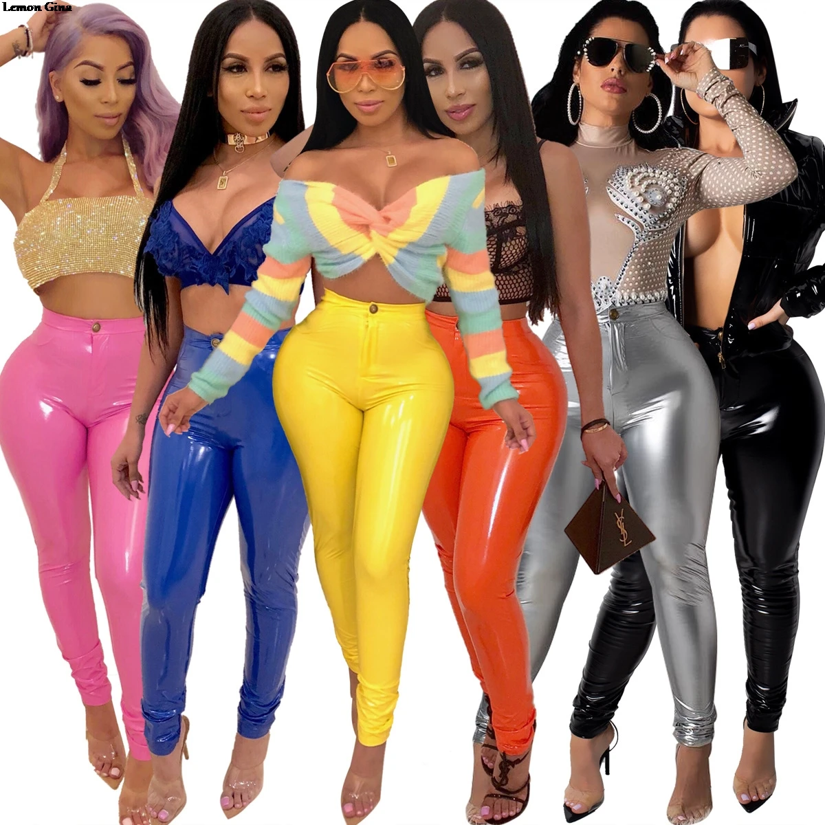 

Lemon Gina 2019 new women active wear faux leather pencil skinny pants PU bodycon skinny long trousers 6 colors S-3XL LGUJ4520