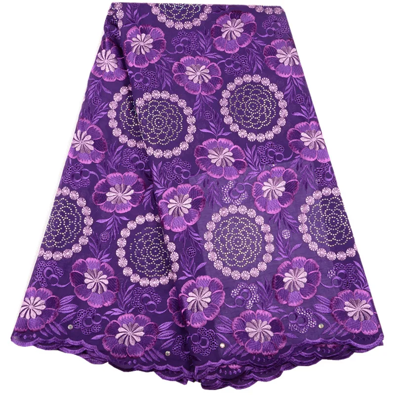 

Popular Latest African Fabric High Quality Swiss French Mesh Fabric Lace Guipure Fabric Best Purple Embroidery Material S1517