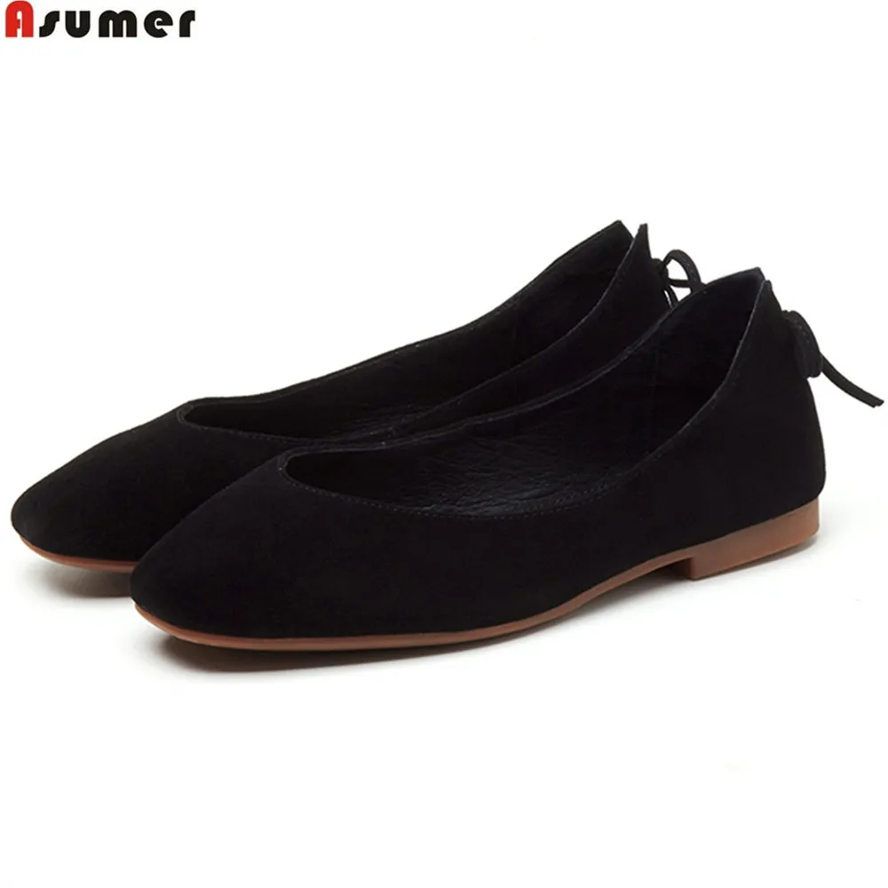 

ASUMER black red pink fashion spring autumn new 2020 square toe shallow casual ladies shoes women suede leather flats shoes