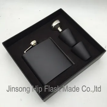 

6 OZ BLACK AND Pink Coated hip flask with 4 cups and funnel set ,Personalized logo is available , Laser welding