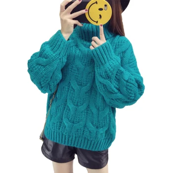 

Loose Sweater Women Autumn Winter Thicken High collar Knitted Sweaters Students Tops pullover Long sleeve Large size Sweaters