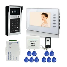 ENVÍO de la Nueva 7 “LCD a Color de Video Teléfono de La Puerta Sistema de Intercomunicación 1 Monitor de Timbre de La Cámara 700TVL HD Código RFID Teclado + Control Remoto