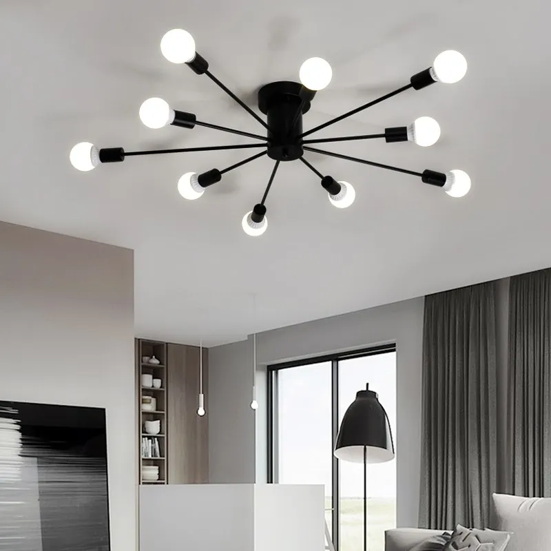 Estrela do Metal do Vintage Lâmpada do Teto Iluminação Lustre Retro Aranha Sputnik Lustres Semi Flush Mount Luminária Luzes Casa 4 Cheap Lustres