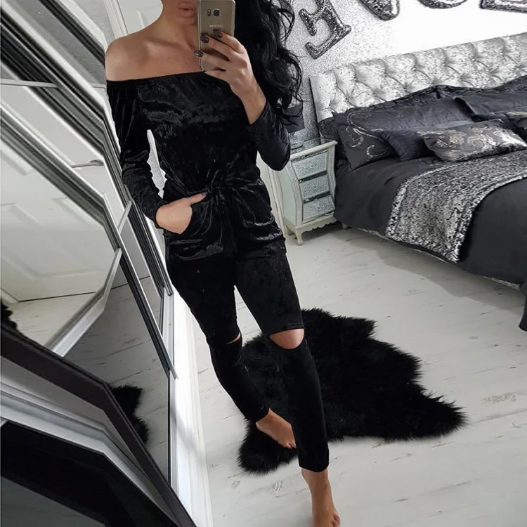 

Jumpsuits For Women Sexy 2018 Summer New Arrival High Street Style Elegant Long Sleeve Slash-Neck Off Shoulder Jumpsuit Rompers