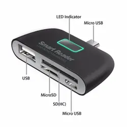 4 в 1 Многофункциональный USB 2,0 SD Smart Card Reader TF OTG картридер адаптер с Micro USB зарядка Порты и разъёмы для ПК