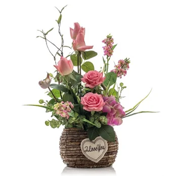 

SHUICANGYU Pastoral Style Handmade Rattan Plaited Flower Basket Sets Artificial Flowers Rose Home Wedding Decoration Gifts