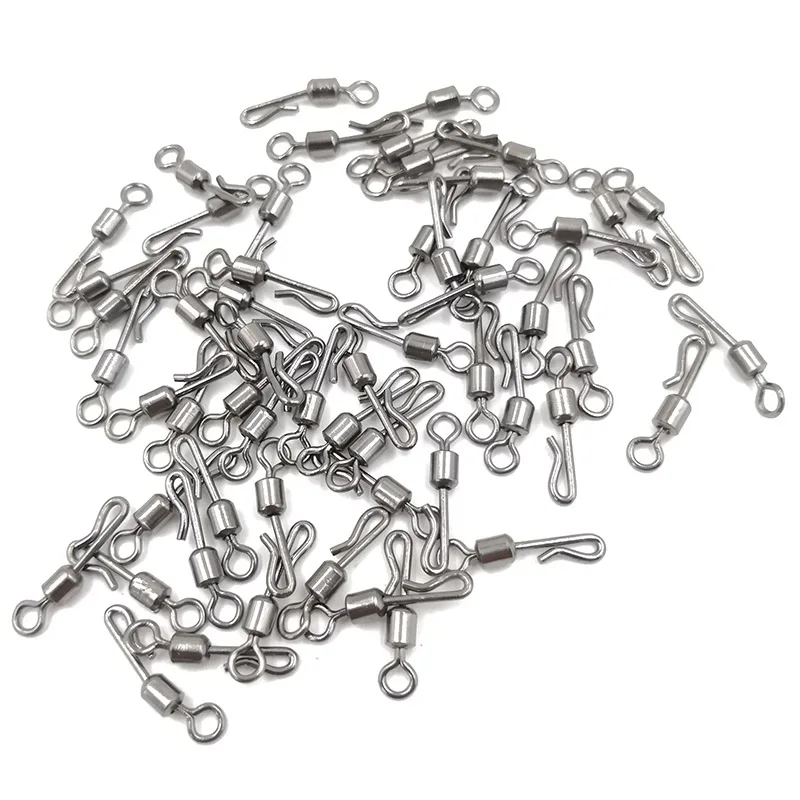 Fishing Swivels 50pcs Rolling Swivel Interlock Snap Size 7/8/10/12 Hook Lure Connector Terminal Tackle Swivel Fishing fishing swivels fishing line connectors fishing accessories fishing tackle