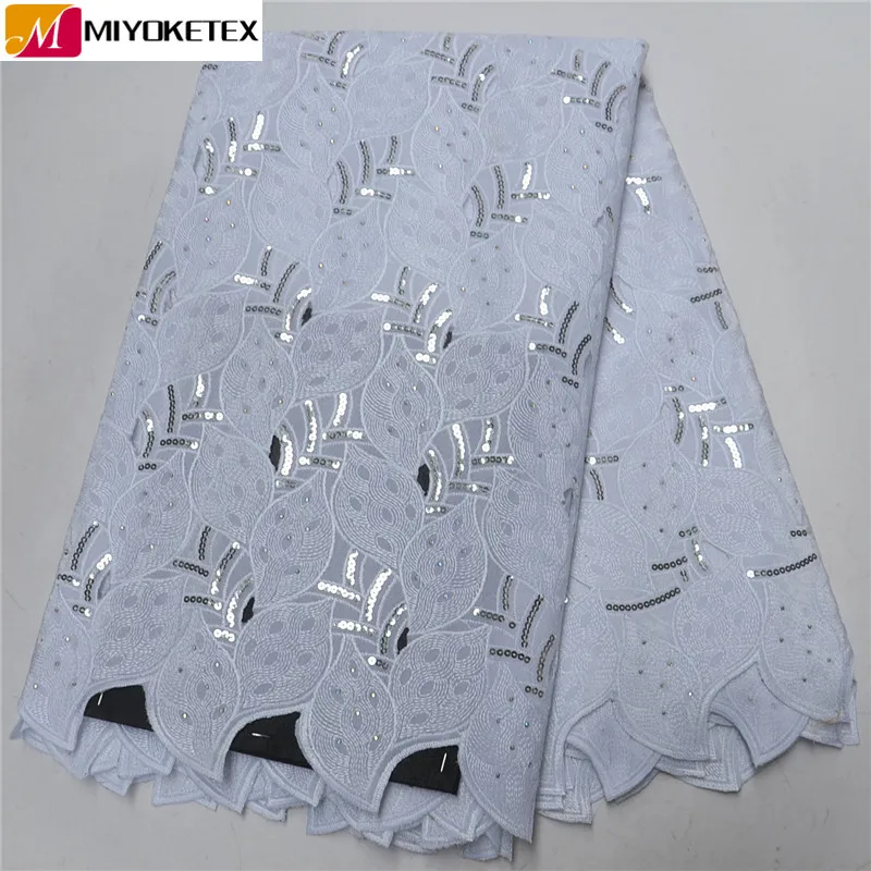 

2019 african Nigeria swiss voile lace high quality polish fabric fashion white french cotton lace fabric for wedding PSA341-2