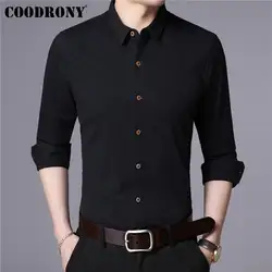 COODRONY Мужская рубашка осень новое поступление рубашка с длинными рукавами Мужская однотонная деловые рубашки в повседневном стиле из