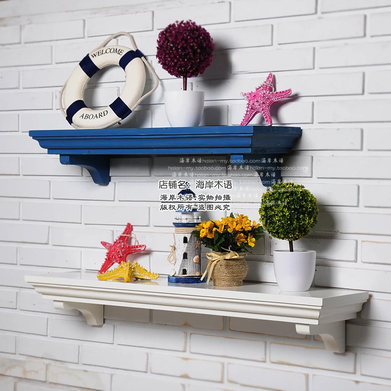 

Mediterranean Style Solid Wood Wall Rack Modern Living Room Decoration Shelf Bookshelf Home Decoration Furnishing Wooden Racks