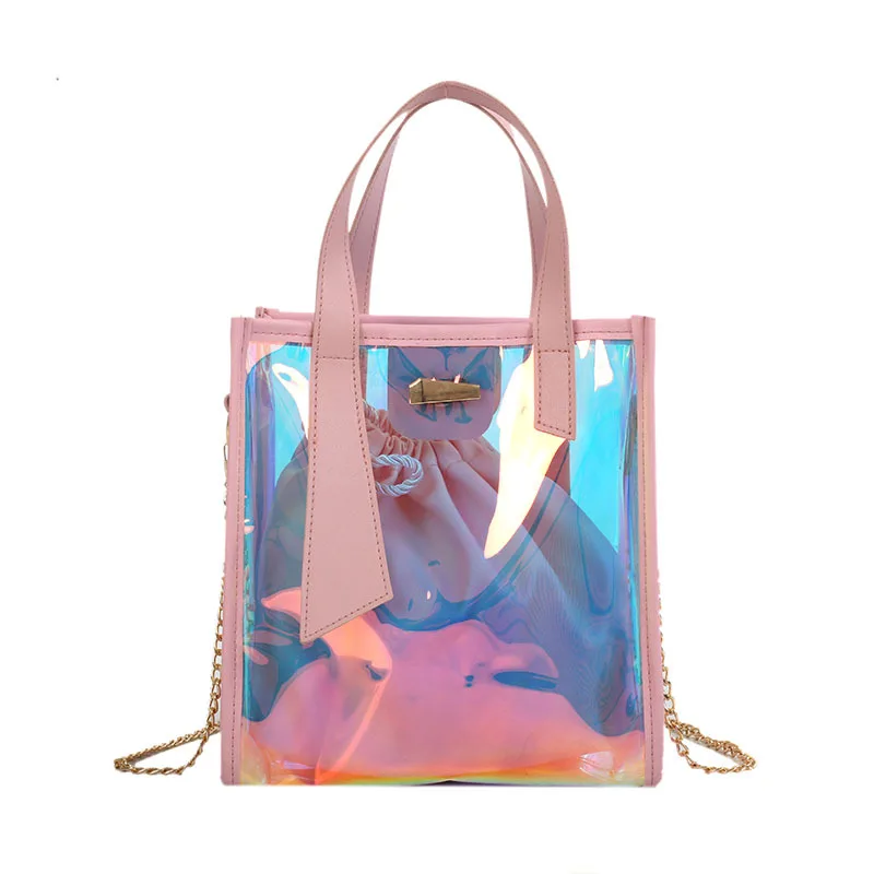 

Fashion Transparent handbags Woman chain Shoulder bag 2018 Crossbody Bags for Women Summer PVC Hologram Laser Composite Totes QF