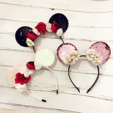 Baby Minnie Mouse Ears Hairband Artificial flower headband hair band for kis Photography Props accessories