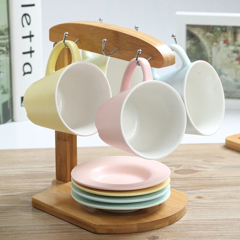 

New Listing! Simple and Lovely Pinkycolor 200ml Coffee Mug Set Breakfast Ceramic Mug With Round Tray