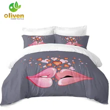 Valentine's Day Bedding Set Couples Lips Kiss Duvet Cover Set Romantic Heart Print Bedding King Queen Pillowcase Home Decor D45