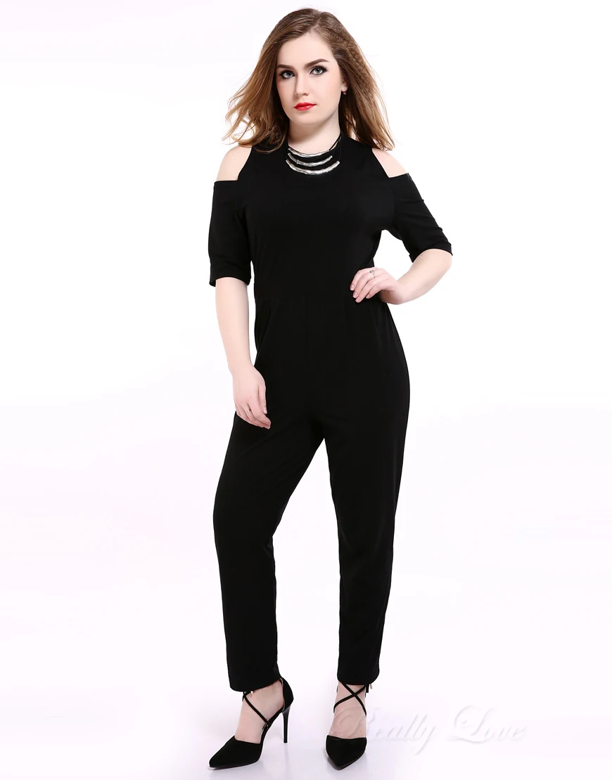 Cute Ann Women's Off shouder Design Plus Size Black Jumpsuits And ...
