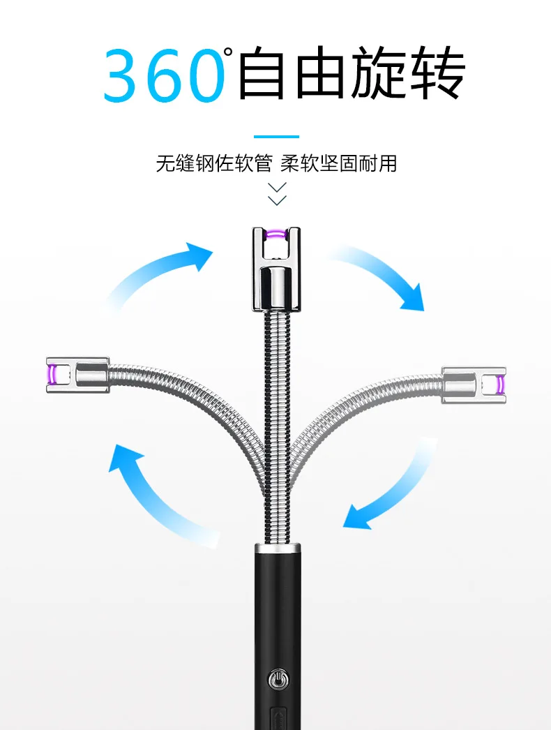 360 Поворотная на шею импульсная дуговая зажигалка USB электронные зажигалки для сигарет перезаряжаемые Портативные Инструменты для зажигания без пламени для свечи