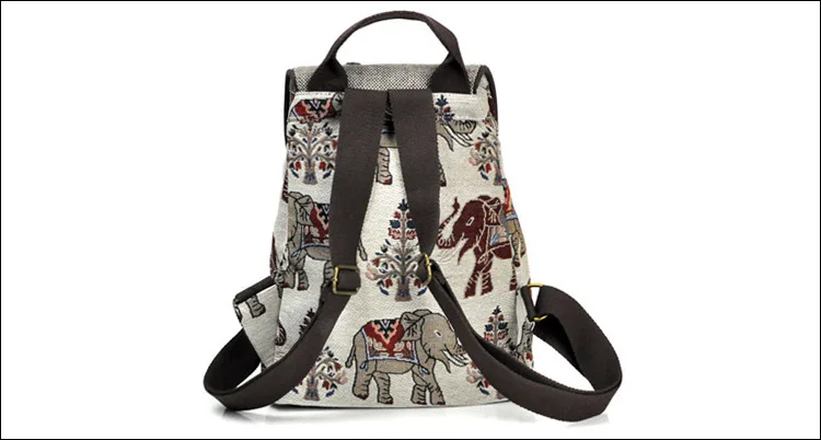 Bolsa de Ombro Thail Boho Mulheres Algodão Mochila Elefante Bordado Lona Viagem Mulher 8 lona bolsa de ombro mochila viagem mochila mulher
