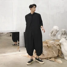 Мужской Harajuku уличная свободные шаровары мужские летние с коротким рукавом Тонкая Повседневная рубашка комбинезон Комбинезоны Комбинезон Хип-хоп брюки