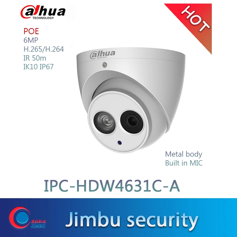 Dahua POE H.265 6MP IPC HDW4631C A Встроенный микрофон CCTV купол ментальная камера безопасности