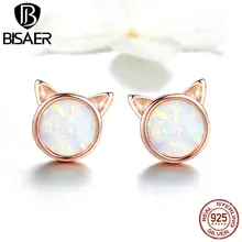 BISAER, серьги в виде кота, 925 пробы, серебряные, маленькая кошечка, киска, маленькие серьги-гвоздики для женщин, серьги в виде котенка, животных, ювелирное изделие, ECE538
