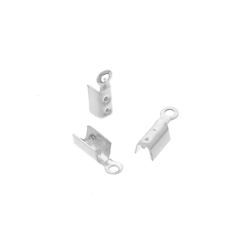 

50PCs Stainless Steel Cord Necklace End Caps Sunken Silver Tone 10x4.5mm