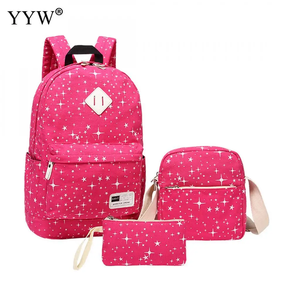 

3PCS/Set Female Backpack Set Stars Pattern School Backpacks for Children a case for Phone Lady's Crossbody Bags Rose Clutch Bag