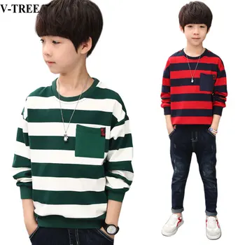 

Autumn Spring Boys T-shirt Long Sleeve Tops For Kids Teenager School Sweatshirts Striped Children Tees 8 10 12 Years Clothing