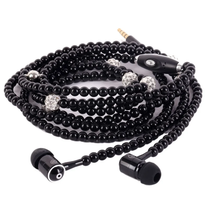 EDAL Jewelry pearl Necklace Earphones with Mic Beads 3.5mm headset
