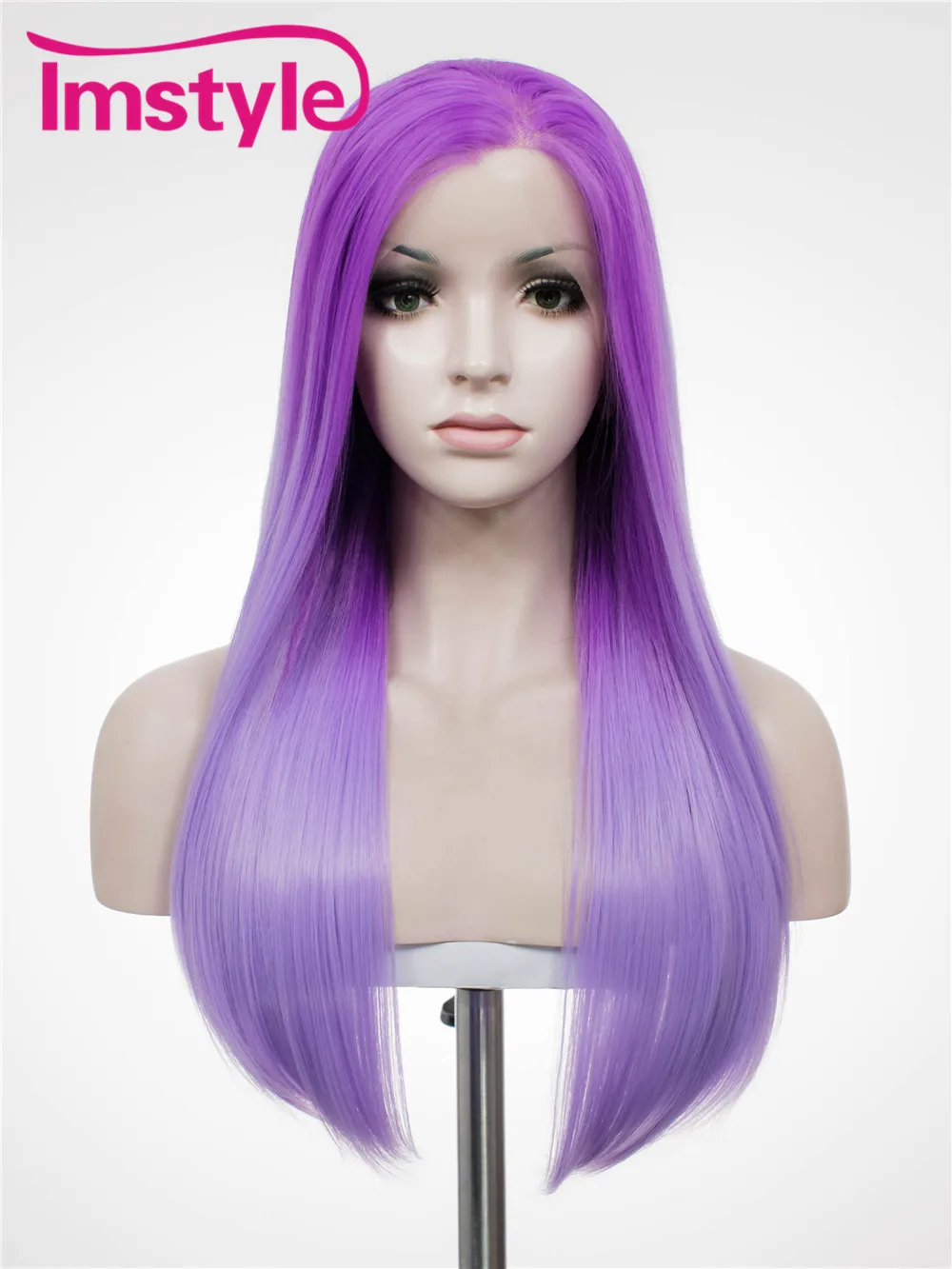 imstyle straight synthetic omber bright purple two tone color 24 inches long lace front cosplay wigs - Colored Wig imstyle straight synthetic omber bright purple two tone color 24 inches long lace front cosplay wigs - Colored Wig