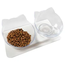 Antiskid Tilting Style Pet Feeder Pet Bowl Set Adjustable Pet Bowl Tilting Transparent Cat Face Shape Double Bowl For Pets