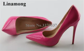 

Factory Clearance Shoes Brand Style Women Pointed Toe 11cm Stiletto Heel Patent Leather Pumps Pink Red Gold Cheap Dress Shoe
