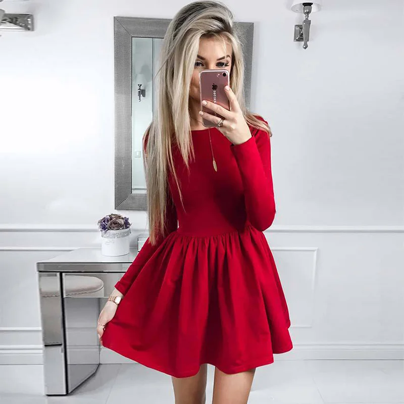 Women-Autumn-Winter-Dress-Casual-Mini-Slim-Long-Sleeve-O-Neck-A-Line-Female-Slim-Girl-Short-Dresses-Solid-Red-Black-DR0155 (4)