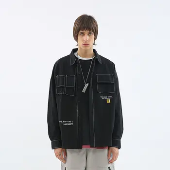 

2019 Autumn New Korean Version Of The Japanese Simple Tide Men's Lapel Solid Color Large Size Tooling Casual Shirt