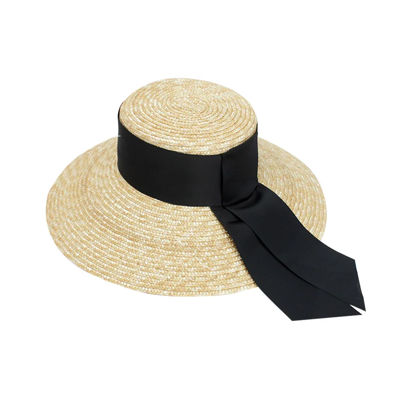 Модная Летняя женская шляпа с супер широкими черными лентами, соломенные кепки с солнцезащитным козырьком, пляжные шляпы с 13 см широкими полями, Женские Ретро шляпы YY18062 - Цвет: Wide Brim Beach Cap