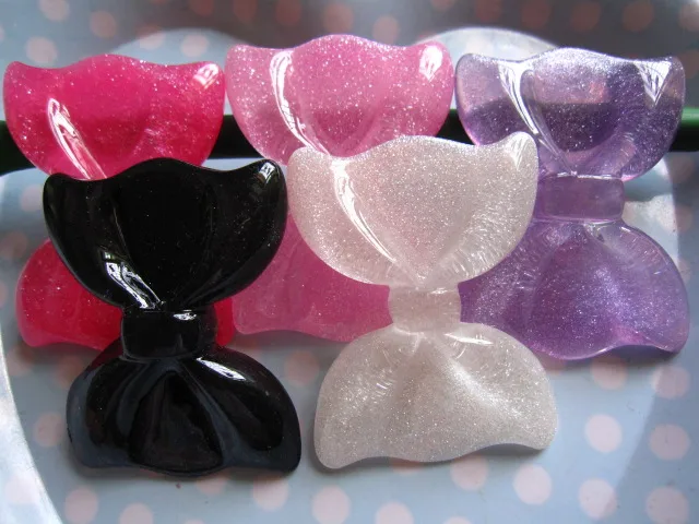 

20pcs/lot flat back resin bow with glitter mix colors DIY resin cabochons accessories 55*40mm