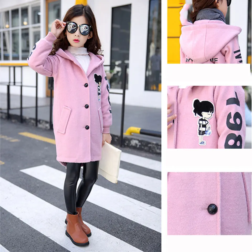 New Autumn Winter Baby Girls Clothes Woolen Coat Warm Jacket Age For 4 5 6 7 8 9 10 11 12 YRS Baby Hooded Jacket Outerwear