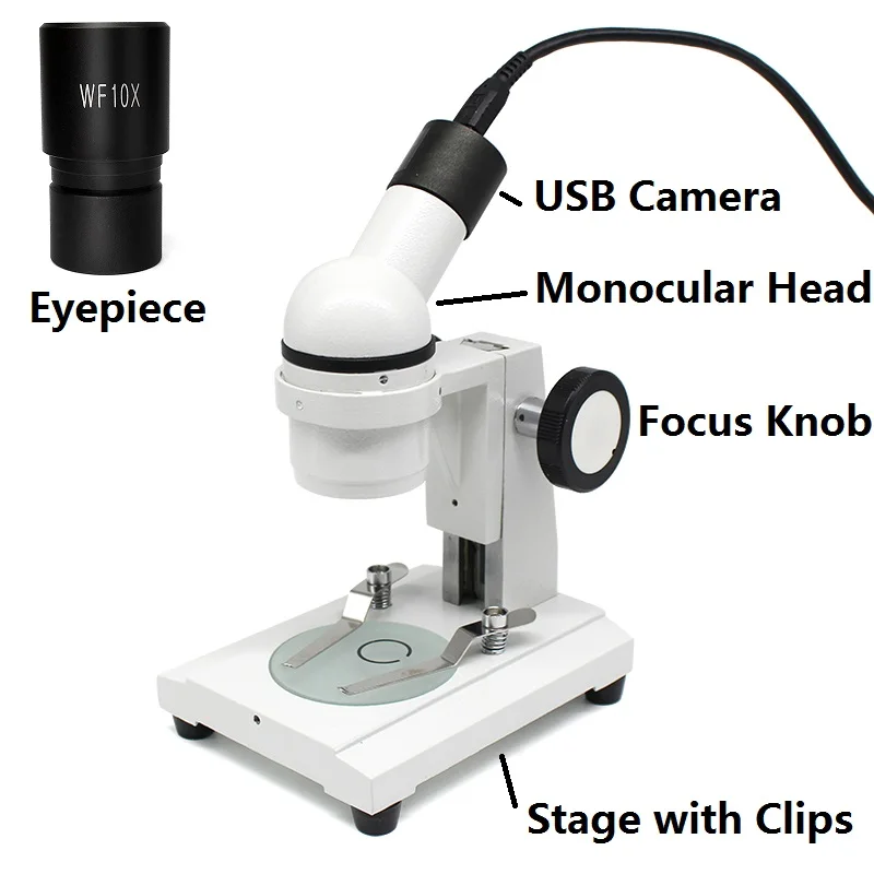 20X 40X Digital Microscope Monocular Dissecting Stereo Microscope 20X or 40X UP-right Image with 2.0MP or 5.0MP USB Camera