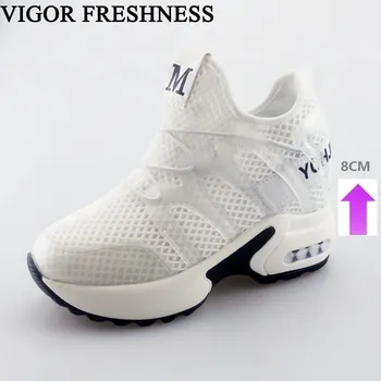 

VIGOR FRESHNESS 35-41 Shoes Women Spring White Sneakers Woman Summer Shoes Increase Internal Sneaker Breathable Mesh Shoes WY179