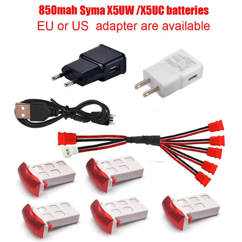 

Syma X5UW X5UC RC Quadcopter Battery Capacity 3.7V 850mAh Li-po Battery RC Drone and Charger 5in1 Cable RC Drone Spare Parts