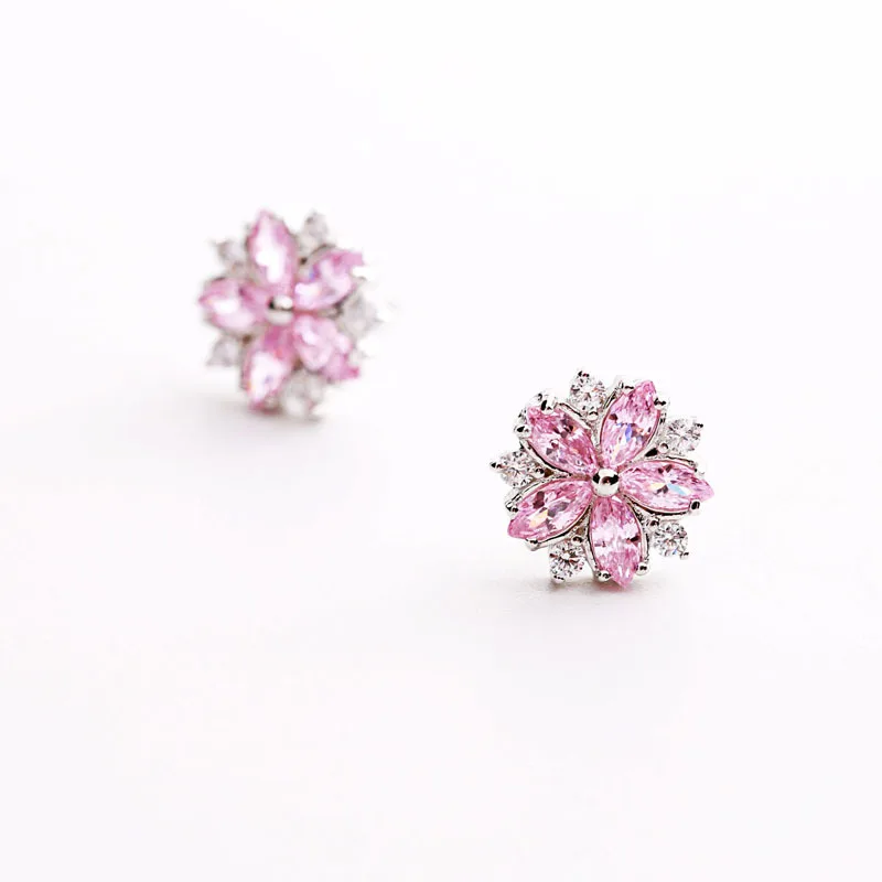 cherry blossom sakula pink cz earring 100% 925 Sterling silver Jewelry fashion Hypoallergenic Stud earrings for women girl gift