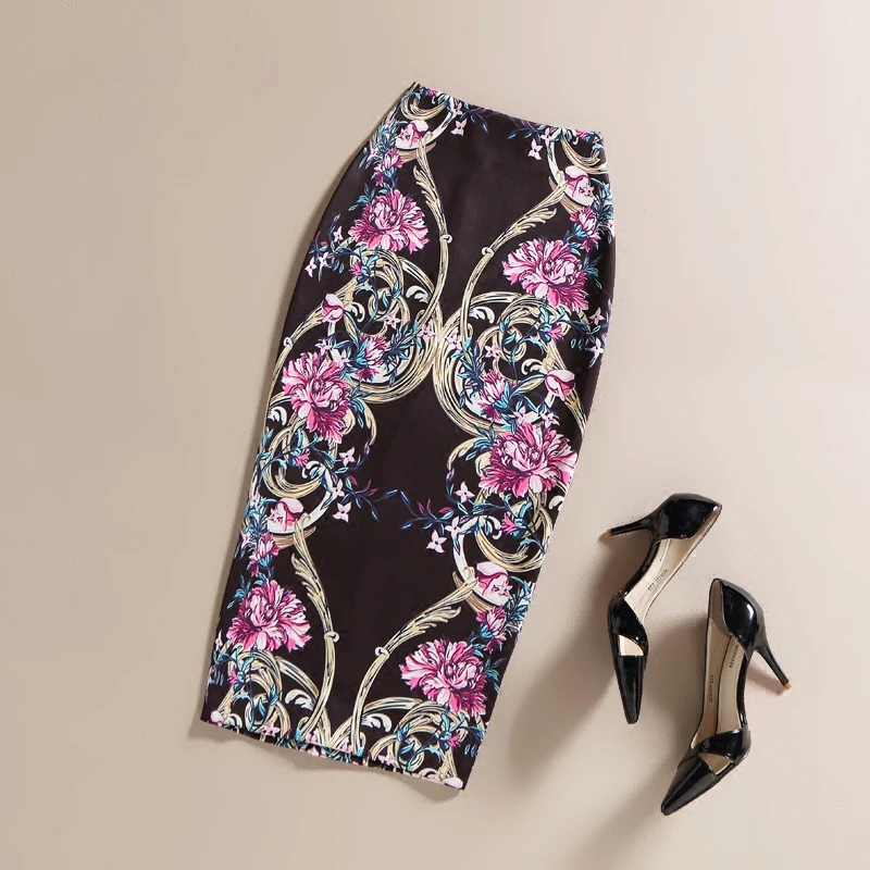 

Women's Fashion New Print Office Skirt Spring Autumn Knee-Length Pencil Back Split Pencil Skirts High Quality Faldas Midi