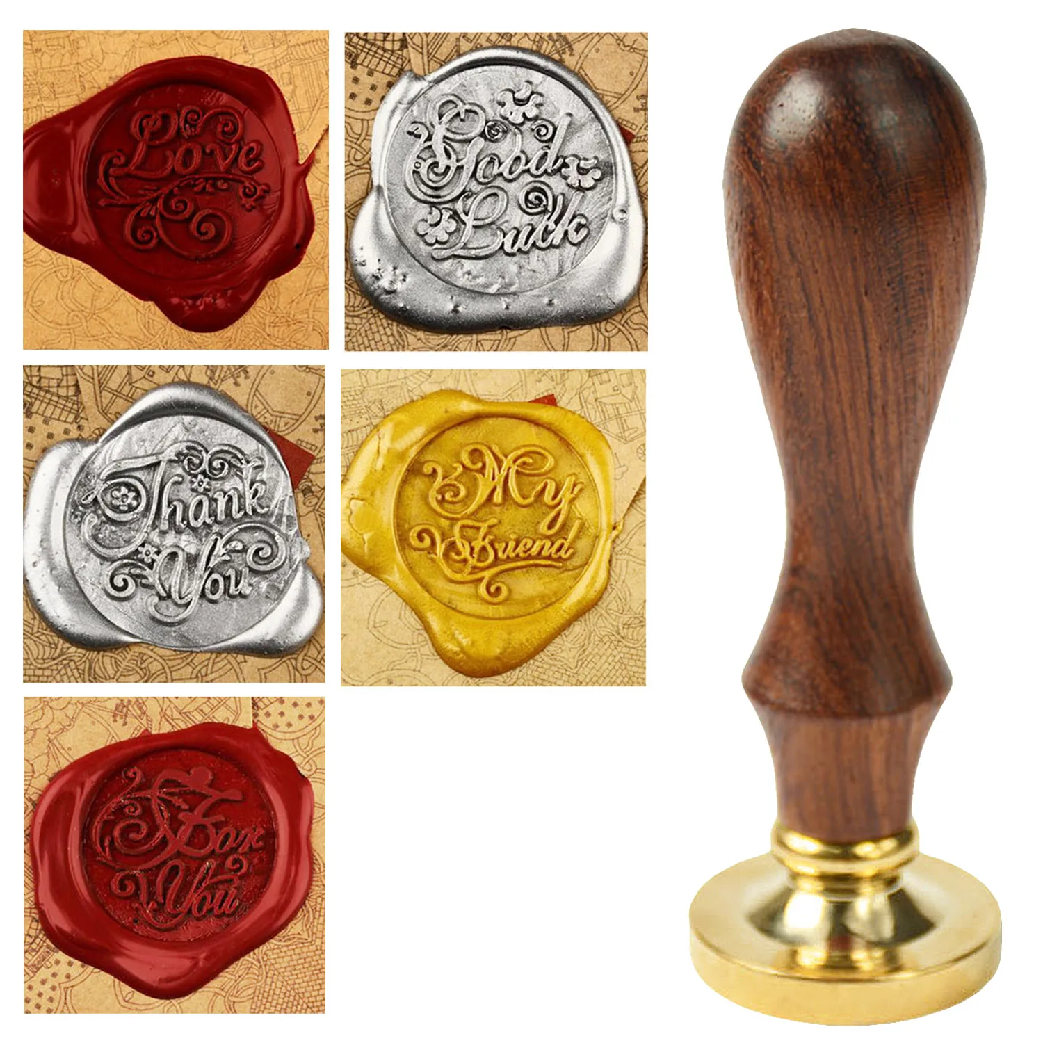 

Removable Retro Brass Wax Seal Stamp with Wooden Handle for DIY Invitations Envelopes Gift Greeting Cards Party Letter Packages